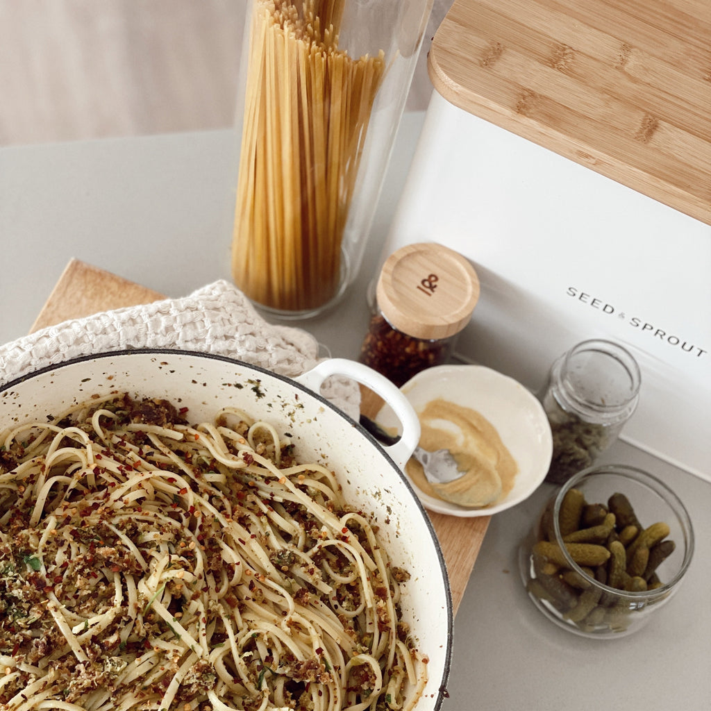 Vegan Pangrattato & Stalk Sauce Pasta with @recipearce