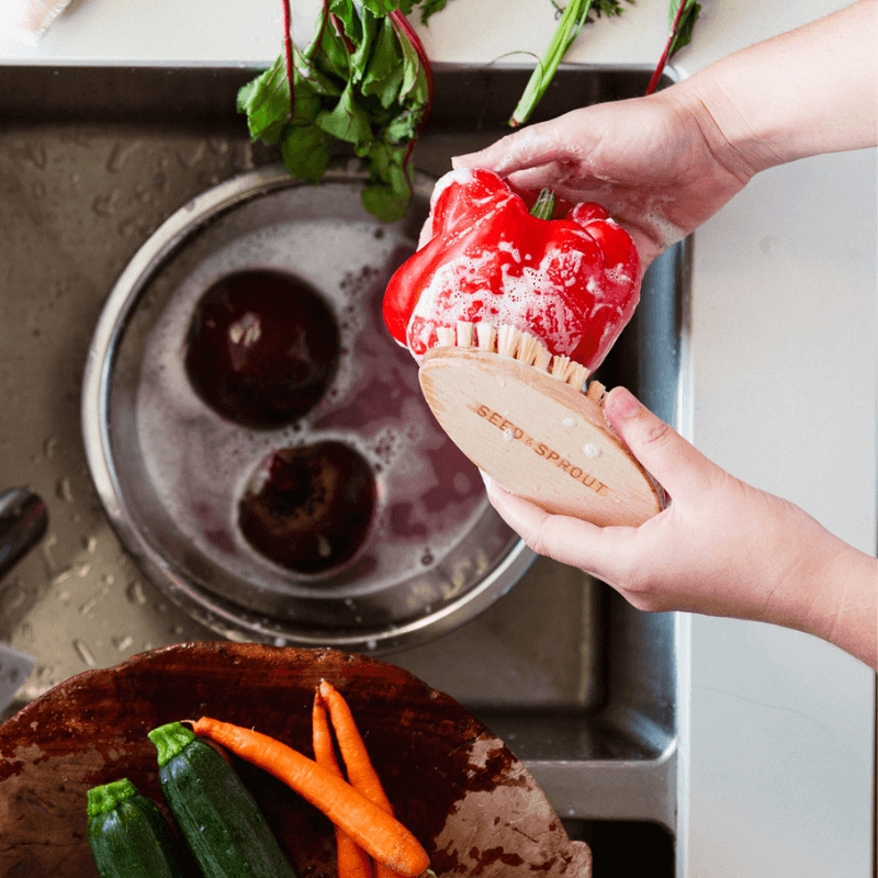 wooden veggie kitchen brush