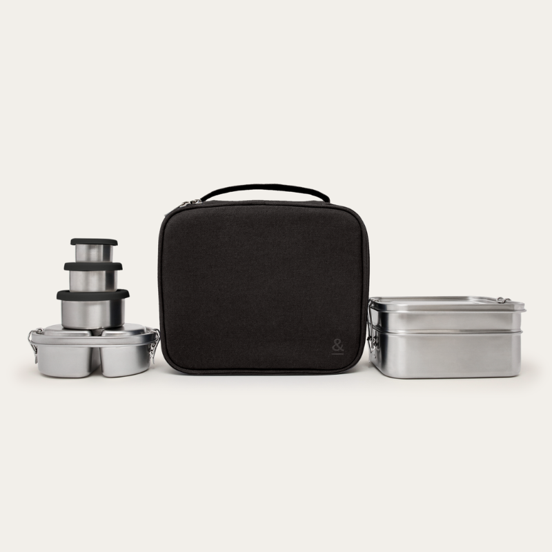 Double Layer Lunch Box Set Charcoal