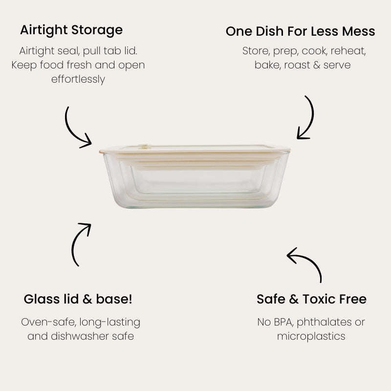 SECONDS: Glass Food Containers | Rectangle Mixed 3pk Oat Milk
