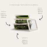 SECONDS: Glass Food Containers | Rectangle Mixed 3pk Oat Milk