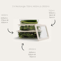 SECONDS: Glass Food Containers | Rectangle Mixed 3pk Oat Milk