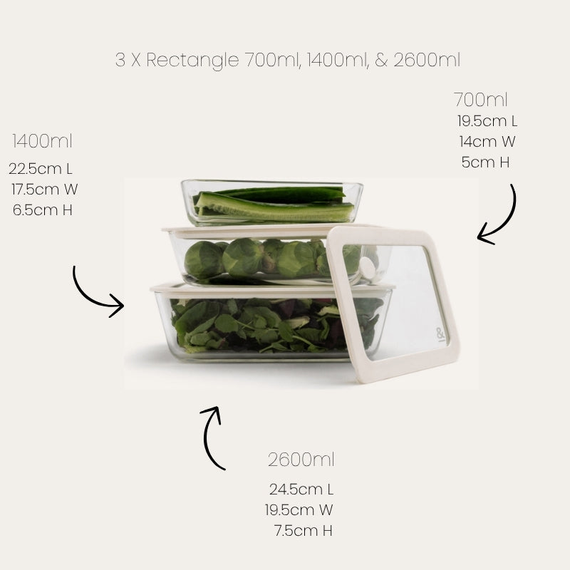 SECONDS: Glass Food Containers | Rectangle Mixed 3pk Oat Milk