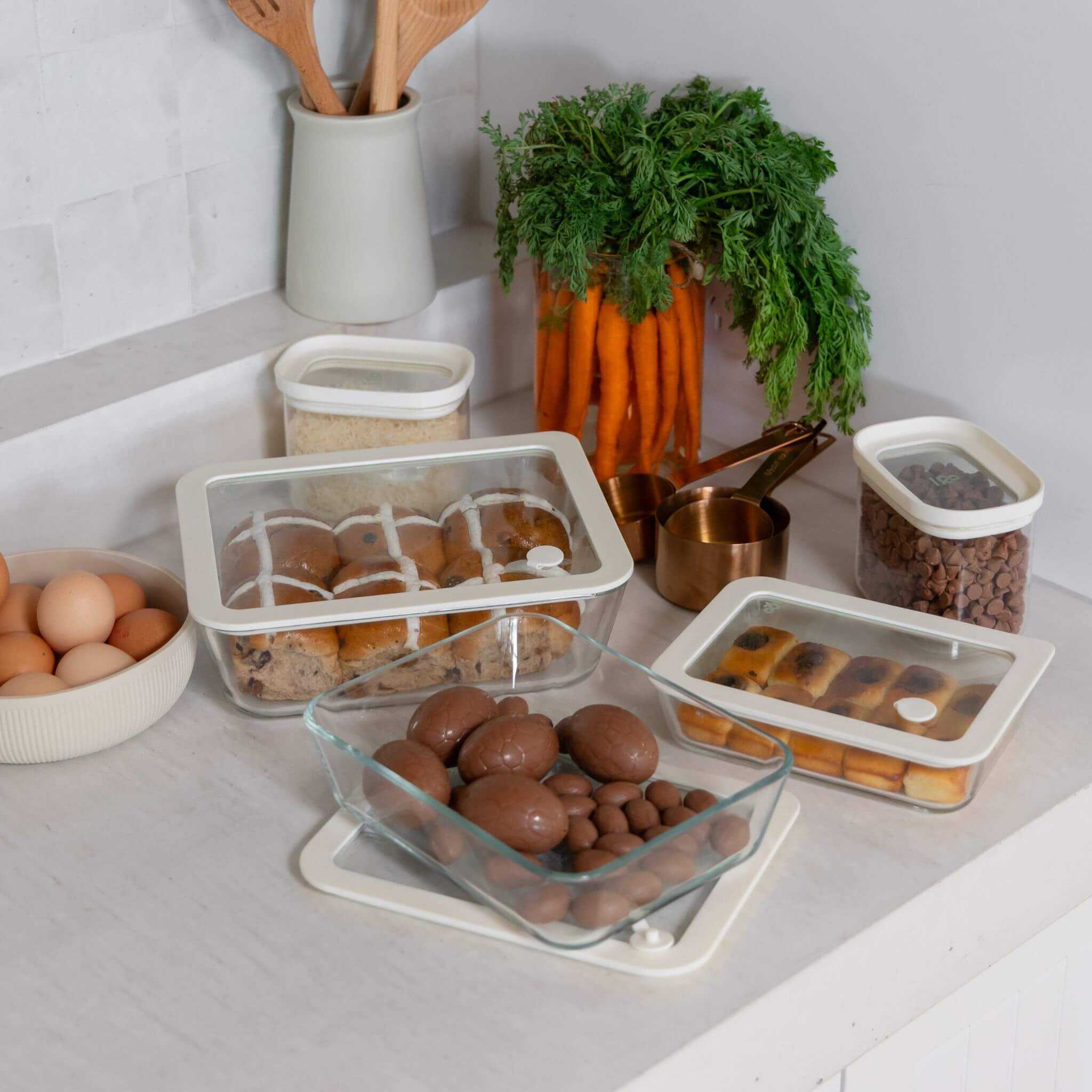 SECONDS: Glass Food Containers | Rectangle Mixed 3pk Oat Milk