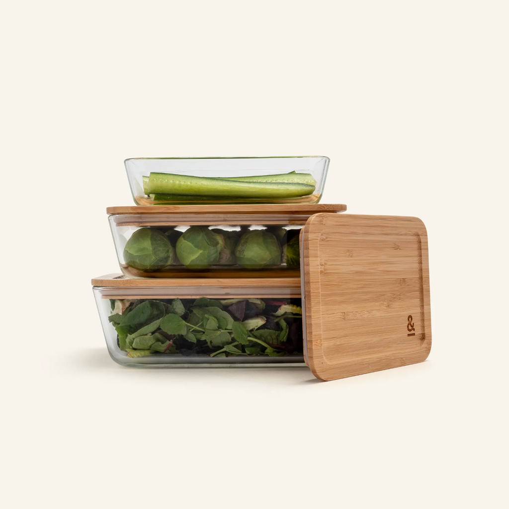 Glass Food Containers | Rectangle Bamboo